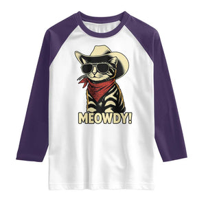 Vintage Cowboy Cat Raglan Shirt Retro 90s Western Country Rodeo Meowdy Partner TS10 White Purple Print Your Wear