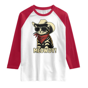 Vintage Cowboy Cat Raglan Shirt Retro 90s Western Country Rodeo Meowdy Partner TS10 White Red Print Your Wear