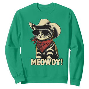 Vintage Cowboy Cat Sweatshirt Retro 90s Western Country Rodeo Meowdy Partner TS10 Irish Green Print Your Wear