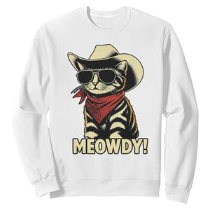 Vintage Cowboy Cat Sweatshirt Retro 90s Western Country Rodeo Meowdy Partner TS10 White Print Your Wear