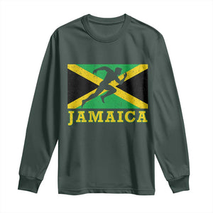 Jamaican Flag Track And Field Long Sleeve Shirt Retro Vintage Jamaica Runner Track Team TS10 Dark Forest Green Print Your Wear