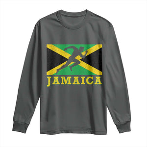 Jamaican Flag Track And Field Long Sleeve Shirt Retro Vintage Jamaica Runner Track Team TS10 Dark Heather Print Your Wear
