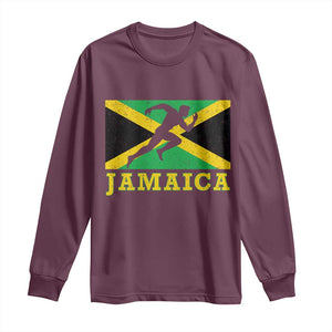 Jamaican Flag Track And Field Long Sleeve Shirt Retro Vintage Jamaica Runner Track Team TS10 Maroon Print Your Wear