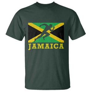 Jamaican Flag Track And Field T Shirt Retro Vintage Jamaica Runner Track Team TS10 Dark Forest Green Print Your Wear