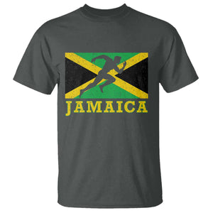 Jamaican Flag Track And Field T Shirt Retro Vintage Jamaica Runner Track Team TS10 Dark Heather Print Your Wear