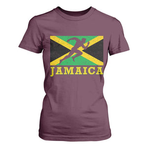 Jamaican Flag Track And Field T Shirt For Women Retro Vintage Jamaica Runner Track Team TS10 Maroon Print Your Wear