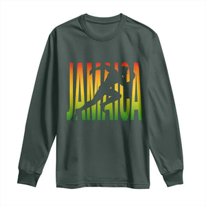 Jamaica Track And Field Long Sleeve Shirt Retro Vintage Sport Jamaican Flag TS10 Dark Forest Green Print Your Wear
