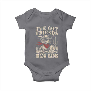 Funny Dachshund Cowboy Baby Onesie Ive Got Friends In Low Places TS10 Charcoal Print Your Wear
