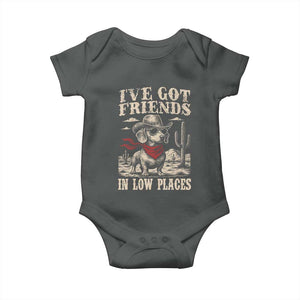 Funny Dachshund Cowboy Baby Onesie Ive Got Friends In Low Places TS10 Dark Heather Print Your Wear