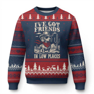 Funny Dachshund Cowboy Ugly Christmas Sweater Ive Got Friends In Low Places TS10 Navy Red Print Your Wear