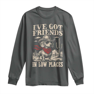 Funny Dachshund Cowboy Long Sleeve Shirt Ive Got Friends In Low Places TS10 Dark Heather Print Your Wear