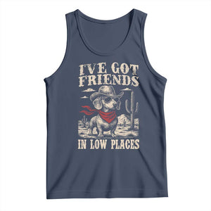 Funny Dachshund Cowboy Tank Top Ive Got Friends In Low Places TS10 Navy Print Your Wear