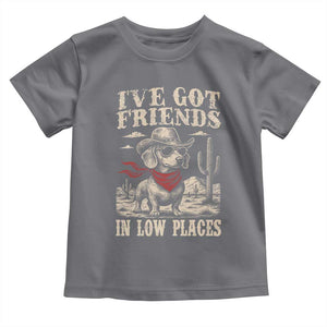 Funny Dachshund Cowboy Toddler T Shirt Ive Got Friends In Low Places TS10 Charcoal Print Your Wear