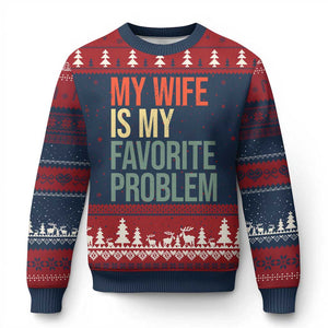 My Wife Is My Favorite Problem Funny Ugly Christmas Sweater Retro 70s Husband Graphic