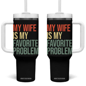My Wife Is My Favorite Problem Funny Tumbler With Handle Retro 70s Husband Graphic