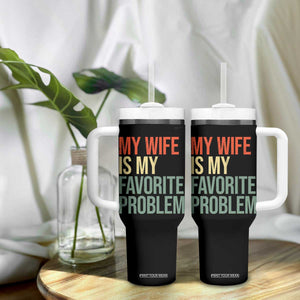 My Wife Is My Favorite Problem Funny Tumbler With Handle Retro 70s Husband Graphic