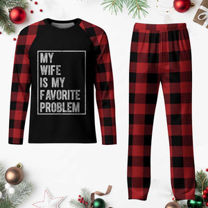 My Wife Is My Favorite Problem Funny Husband Plaid Pajama Set Distressed Graphic
