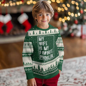 My Wife Is My Favorite Problem Funny Husband Ugly Christmas Sweater Distressed Graphic