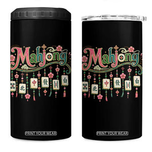Funny Mahjong Lovers 4 in 1 Can Cooler Tumbler Funny Mahjong Lovers Chinese Game Floral Vintage Aesthetic Graphic