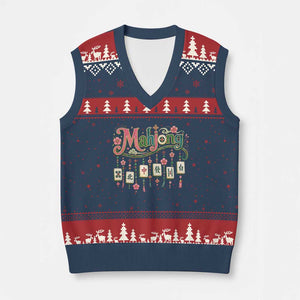 Funny Mahjong Lovers V-Neck Knit Sweater Vest Funny Mahjong Lovers Chinese Game Floral Vintage Aesthetic Graphic