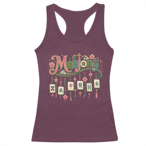 Funny Mahjong Lovers Racerback Tank Top Funny Mahjong Lovers Chinese Game Floral Vintage Aesthetic Graphic
