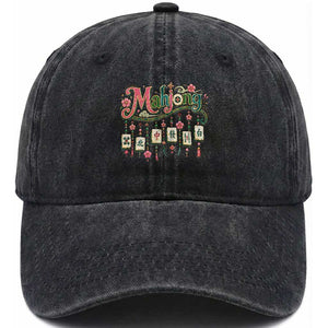 Funny Mahjong Lovers Washed Cotton Baseball Cap Funny Mahjong Lovers Chinese Game Floral Vintage Aesthetic Graphic