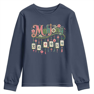 Funny Mahjong Lovers Youth Sweatshirt Funny Mahjong Lovers Chinese Game Floral Vintage Aesthetic Graphic