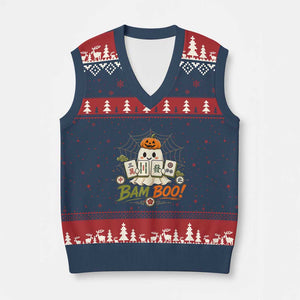 Halloween Ghost Playing Mahjong Spooky Boo Funny Costume V-Neck Knit Sweater Vest Mahjong Lover Gift