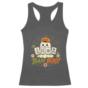 Halloween Ghost Playing Mahjong Spooky Boo Funny Costume Racerback Tank Top Mahjong Lover Gift