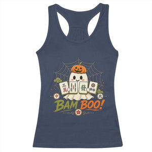 Halloween Ghost Playing Mahjong Spooky Boo Funny Costume Racerback Tank Top Mahjong Lover Gift