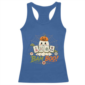 Halloween Ghost Playing Mahjong Spooky Boo Funny Costume Racerback Tank Top Mahjong Lover Gift