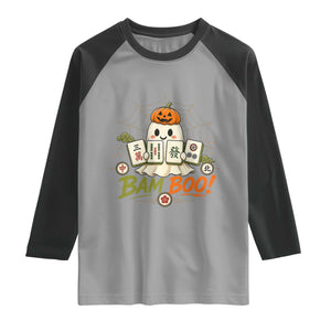 Halloween Ghost Playing Mahjong Spooky Boo Funny Costume Raglan Shirt Mahjong Lover Gift
