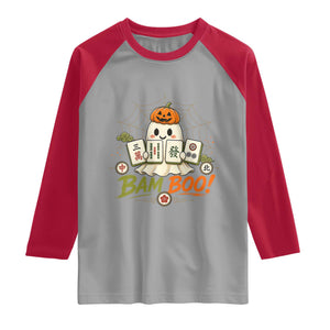 Halloween Ghost Playing Mahjong Spooky Boo Funny Costume Raglan Shirt Mahjong Lover Gift