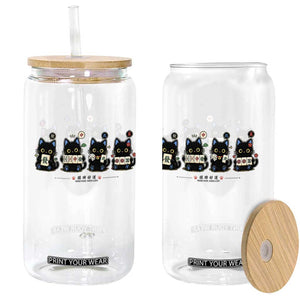 Black Cat Mahjong Lover Cute Graphic Glass Can