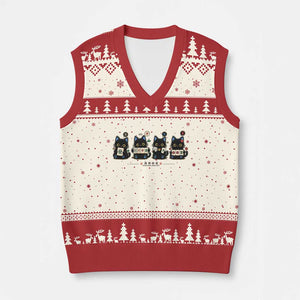 Black Cat Mahjong Lover Cute Graphic V-Neck Knit Sweater Vest