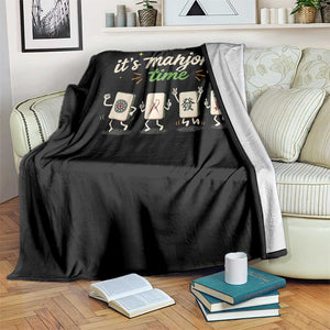 Its Mahjong Time Throw Blanket Funny Cartoon Mahjong Tiles Gathering Game Night