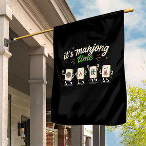 Its Mahjong Time Garden Flag Funny Cartoon Mahjong Tiles Gathering Game Night