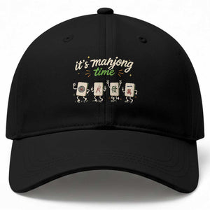 Its Mahjong Time Baseball Cap Funny Cartoon Mahjong Tiles Gathering Game Night
