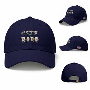 Its Mahjong Time Baseball Cap Funny Cartoon Mahjong Tiles Gathering Game Night