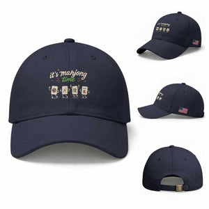 Its Mahjong Time Baseball Cap Funny Cartoon Mahjong Tiles Gathering Game Night
