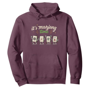 Its Mahjong Time Hoodie Funny Cartoon Mahjong Tiles Gathering Game Night TS10 Maroon Print Your Wear