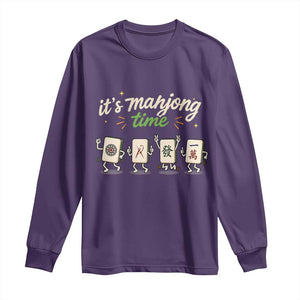 Its Mahjong Time Long Sleeve Shirt Funny Cartoon Mahjong Tiles Gathering Game Night TS10 Purple Print Your Wear