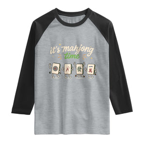Its Mahjong Time Raglan Shirt Funny Cartoon Mahjong Tiles Gathering Game Night TS10 Heather Gray Black Print Your Wear