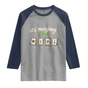 Its Mahjong Time Raglan Shirt Funny Cartoon Mahjong Tiles Gathering Game Night TS10 Sport Gray Navy Print Your Wear