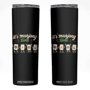 Its Mahjong Time Skinny Tumbler Funny Cartoon Mahjong Tiles Gathering Game Night