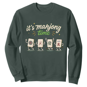 Its Mahjong Time Sweatshirt Funny Cartoon Mahjong Tiles Gathering Game Night TS10 Dark Forest Green Print Your Wear