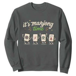 Its Mahjong Time Sweatshirt Funny Cartoon Mahjong Tiles Gathering Game Night TS10 Dark Heather Print Your Wear