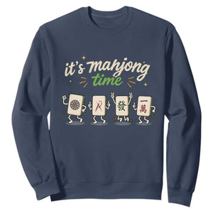 Its Mahjong Time Sweatshirt Funny Cartoon Mahjong Tiles Gathering Game Night TS10 Navy Print Your Wear