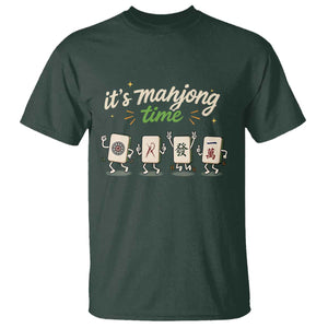 Its Mahjong Time T Shirt Funny Cartoon Mahjong Tiles Gathering Game Night TS10 Dark Forest Green Print Your Wear
