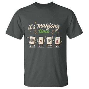 Its Mahjong Time T Shirt Funny Cartoon Mahjong Tiles Gathering Game Night TS10 Dark Heather Print Your Wear